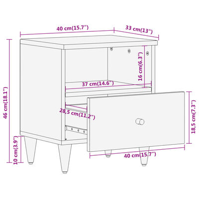 vidaXL Szafki nocne, 2 szt., 40x33x46 cm, lite drewno mango