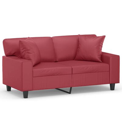 vidaXL 2-os. sofa z poduszkami, winna czerwień, 120 cm, sztuczna skóra