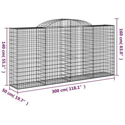 vidaXL Kosze gabionowe, 12 szt, 300x50x140/160cm, galwanizowane żelazo