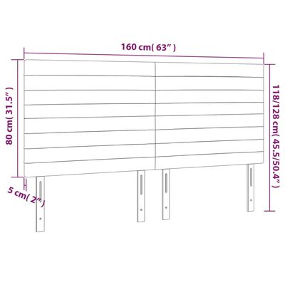 vidaXL Zagłówek do łóżka z LED, ciemnoszary, 160x5x118/128 cm, tkanina