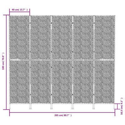 vidaXL Parawan pokojowy 5-panelowy, brązowy, 205x180 cm, hiacynt wodny