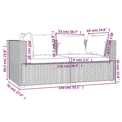 vidaXL 2-osobowa sofa ogrodowa z poduszkami, polirattan, szara