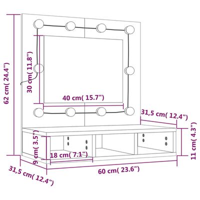 vidaXL Szafka z lustrem i oświetleniem LED, brązowy dąb, 60x31,5x62 cm