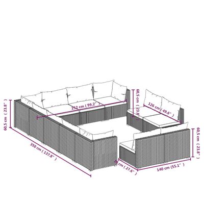 vidaXL 12-cz. zestaw wypoczynkowy do ogrodu, poduszki, rattan PE, brąz