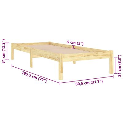 vidaXL Rama łóżka, lite drewno, 75x190 cm, pojedyncza