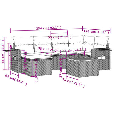 vidaXL 7-cz. zestaw wypoczynkowy do ogrodu, z poduszkami, beżowy