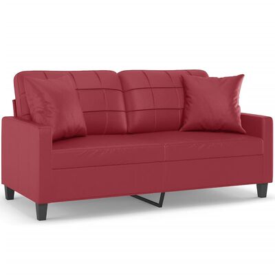 vidaXL 2-os. sofa z poduszkami, winna czerwień, 140 cm, sztuczna skóra