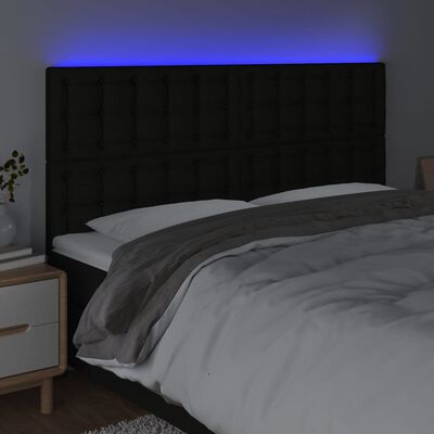 vidaXL Zagłówek do łóżka z LED, czarny, 160x5x118/128 cm, tkanina