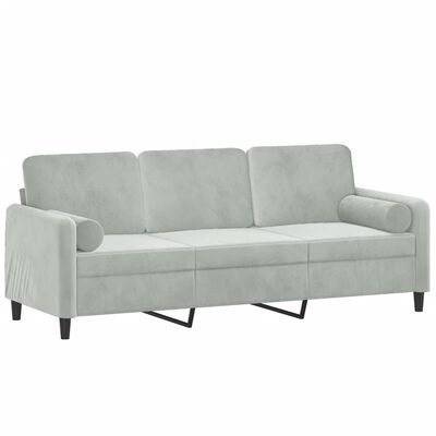 vidaXL 3-osobowa sofa z poduszkami, jasnoszara, 180 cm, aksamit
