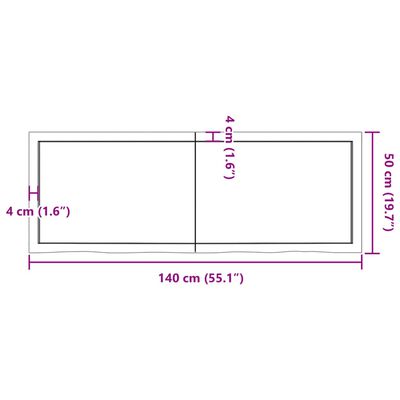 vidaXL Blat stołu, 140x50x(2-4) cm, surowe lite drewno dębowe