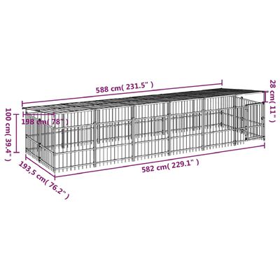 vidaXL Kojec dla psa z zadaszeniem, stalowy, 11,26 m²