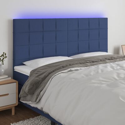 vidaXL Zagłówek do łóżka z LED, niebieski, 180x5x118/128 cm, tkanina