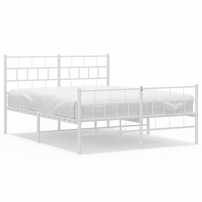 vidaXL Metalowa rama łóżka z wezgłowiem i zanóżkiem, biała, 140x190 cm