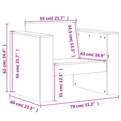 vidaXL Fotel ogrodowy, 79x60x62 cm, lite drewno daglezjowe