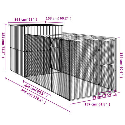 vidaXL Buda dla psa, z wybiegiem, jasnoszara, 165x455x181 cm, stal