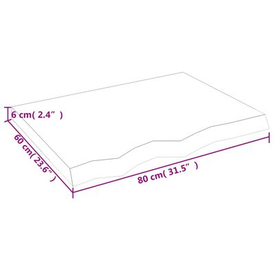 vidaXL Blat do stołu, jasnobrązowy, 80x60x(2-6)cm, lite drewno dębowe