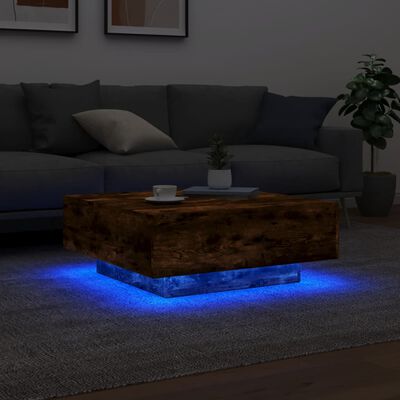 vidaXL Stolik kawowy z LED, przydymiony dąb, 80x80x31 cm