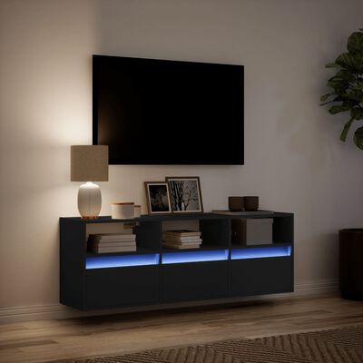 vidaXL Ścienna szafka TV z LED, czarna, 130x31x45 cm