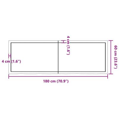 vidaXL Blat stołu, ciemnobrązowy, 180x60x(2-6) cm, lite drewno dębowe