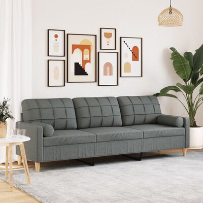 vidaXL 3-osobowa sofa z poduszkami, ciemnoszara, 210 cm, obita tkaniną