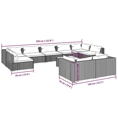 vidaXL 10-cz. zestaw wypoczynkowy do ogrodu, z poduszkami, rattan PE