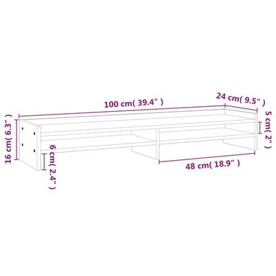 vidaXL Podstawka na monitor, 100x24x16 cm, lite drewno sosnowe