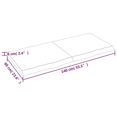 vidaXL Półka, ciemnobrązowa, 140x60x(2-6) cm, wykończone drewno dębowe