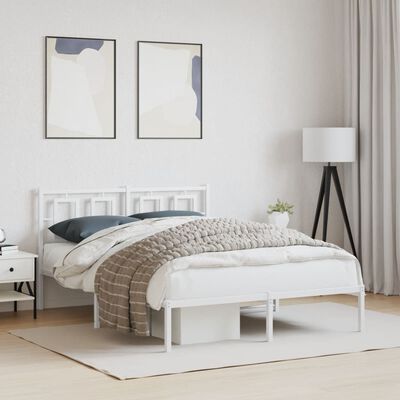 vidaXL Metalowa rama łóżka z wezgłowiem biała, 140x200 cm