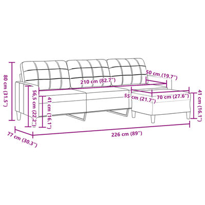 vidaXL 3-osobowa sofa z podnóżkiem, ciemnoszara, 210 cm, tkaniną