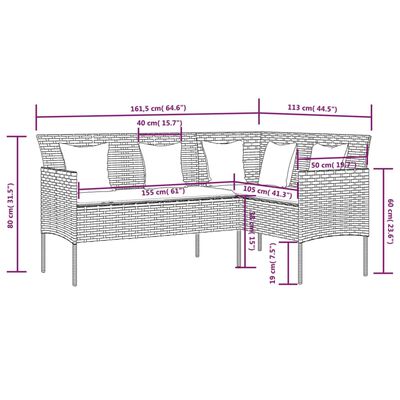 vidaXL Sofa w kształcie litery L, z poduszkami, polirattan, czarna