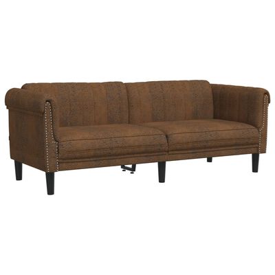 vidaXL Sofa 3-os., brązowa, sztuczna skóra zamszowa