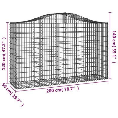 vidaXL Kosze gabionowe, 5 szt, 200x50x120/140 cm, galwanizowane żelazo