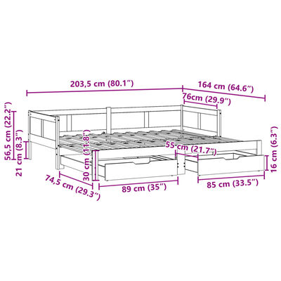 vidaXL Sofa rozsuwana z szufladami, bez materaca, 80x200 cm