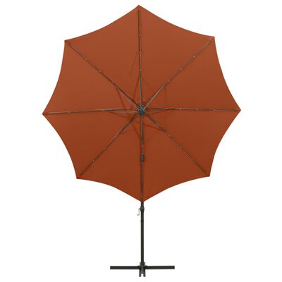 vidaXL Parasol wiszący z lampkami LED i słupkiem, terakota, 300 cm