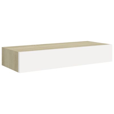 vidaXL Półki ścienne z szufladą 2 szt., dąb i biel, 60x23,5x10 cm, MDF