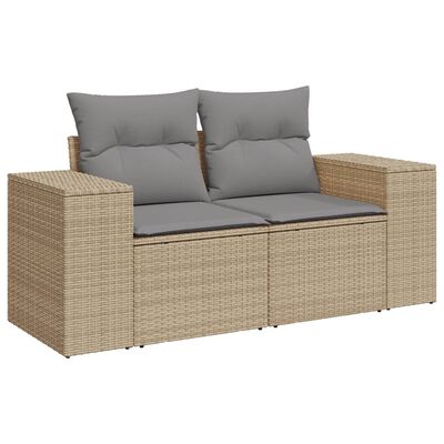 vidaXL Sofa ogrodowa z poduszkami, 2-osobowa, beż, polirattan