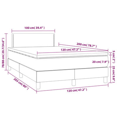 vidaXL Łóżko kontynentalne z materacem i LED, różowy aksamit 120x200cm