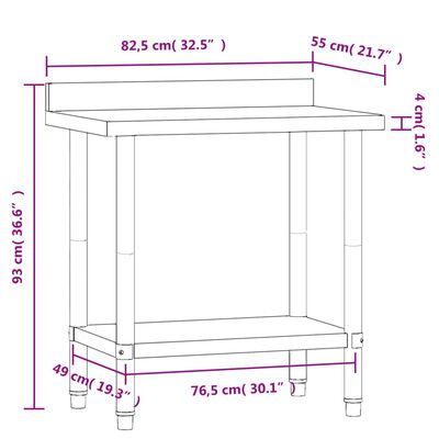 vidaXL Kuchenny stół roboczy z rantem, 82,5x55x93 cm, stal nierdzewna