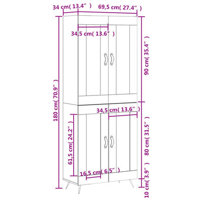 vidaXL Witrynka biała połysk 69,5x34x180 cm materiał drewnopochodny