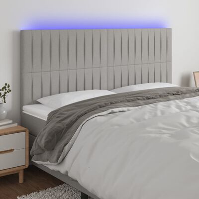 vidaXL Zagłówek do łóżka z LED, jasnoszary, 180x5x118/128 cm, tkanina