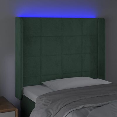 vidaXL Zagłówek do łóżka z LED, ciemnozielony 83x16x118/128 cm aksamit