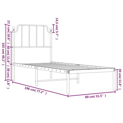 vidaXL Metalowe łóżko z wezgłowiem, bez materaca, białe, 75x190 cm