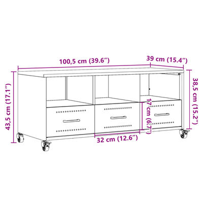 vidaXL Szafka RTV, biała, 100,5x39x43,5 cm, stal