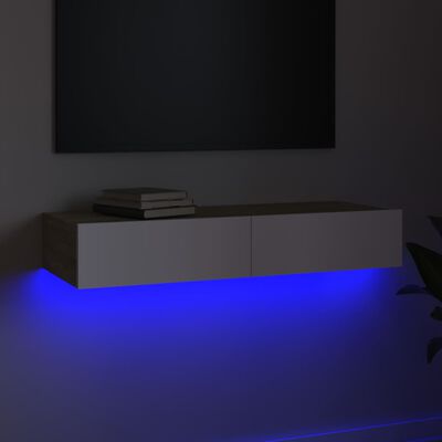 vidaXL Szafka pod TV z LED, biel i dąb sonoma, 90x35x15,5 cm