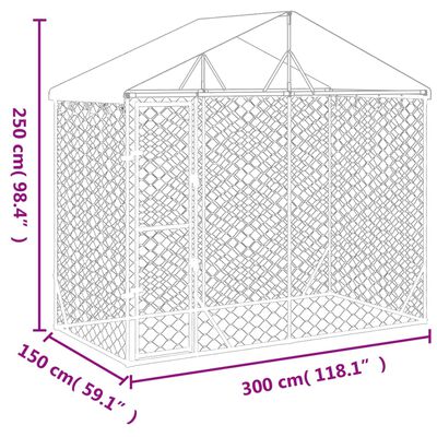 vidaXL Kojec dla psa, z dachem, srebrny, 3x1,5x2,5 m, stal