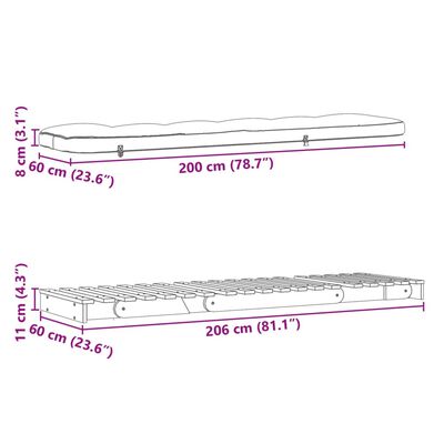 vidaXL Sofa rozkładana futon, z materacem, woskowy brąz, 60x206x11 cm