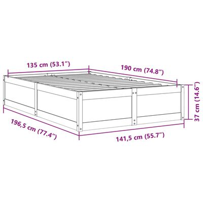 vidaXL Rama łóżka bez materaca, 135x190 cm, lite drewno sosnowe