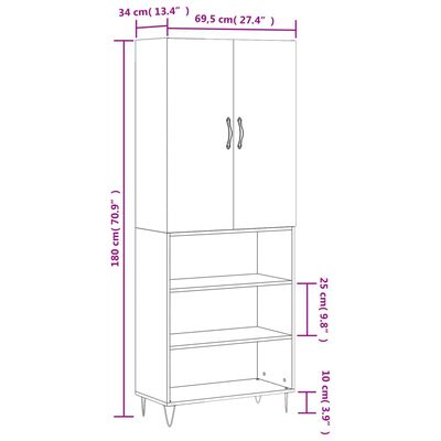 vidaXL Witrynka biała połysk 69,5x34x180 cm materiał drewnopochodny