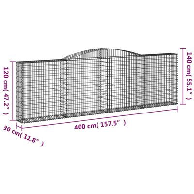 vidaXL Kosze gabionowe, 4 szt, 400x30x120/140 cm, galwanizowane żelazo