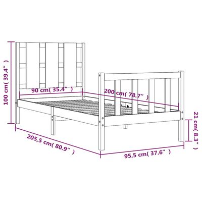 vidaXL Rama łóżka z wezgłowiem, 90x200 cm, lite drewno